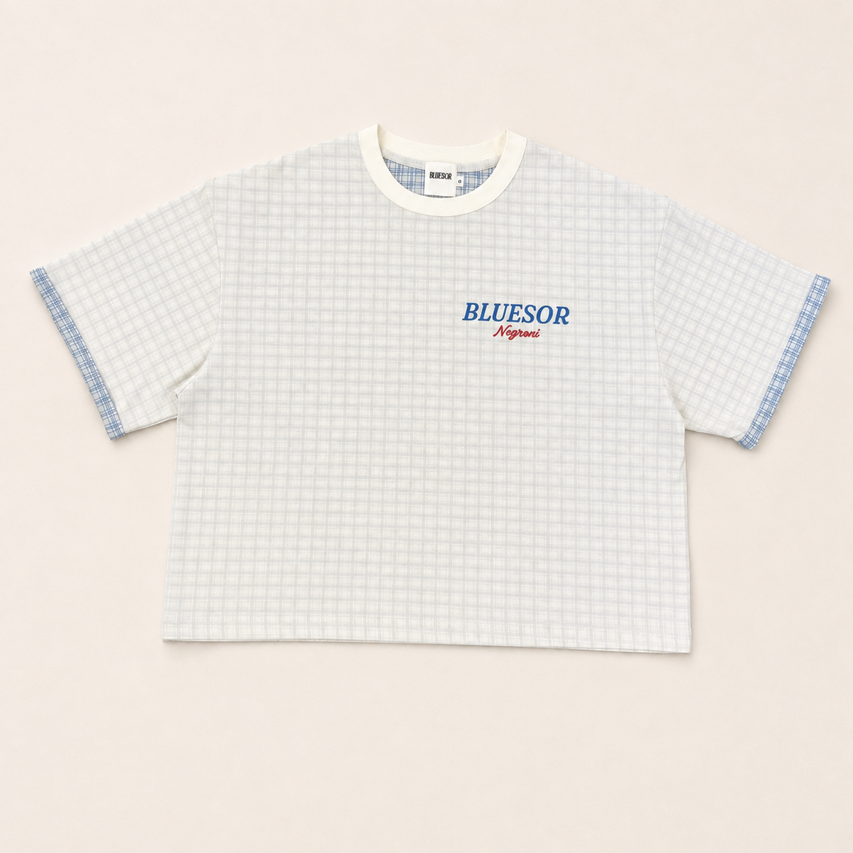 NEGRONI Plaid-Lined Double-Face Boxy Tee
