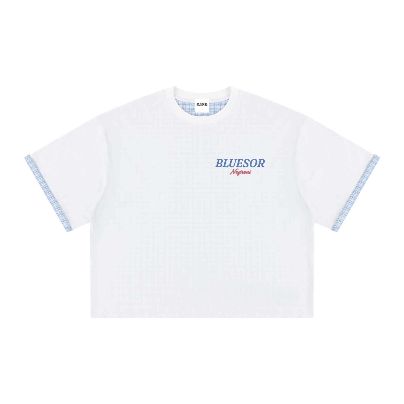 BLUSORE® NEGRONI Plaid-Lined Double-Face Boxy Tee